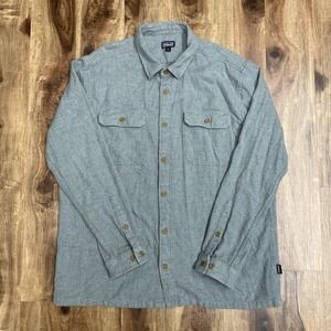 Patagonia Button Shirt Mens XL Gray Organic Cotton Long Sleeve Utility Hiking